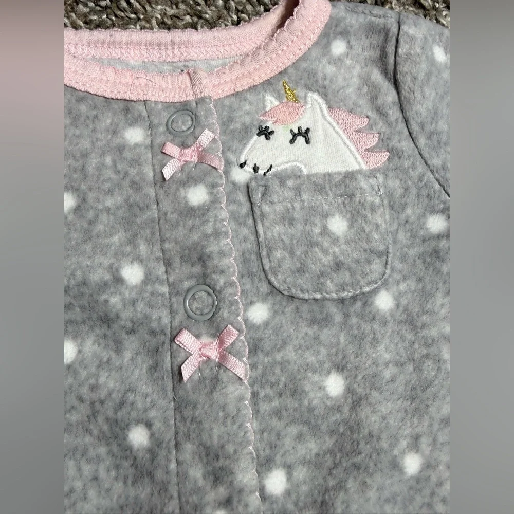 Carter's Baby Girl Polka Dot Unicorn Fleece Footed Pajamas Size Newborn